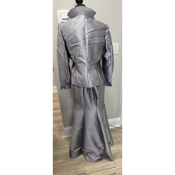 Frascara Evening Gown Suit Mother Bride Silver Silk Wool Vintage Sz 10 - Picture 2 of 16